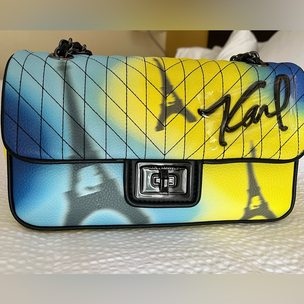 NWT Karl Lagerfeld Agyness Eiffel Tower Print Shoulder Bag